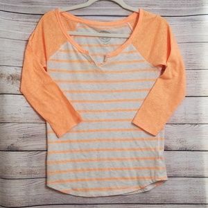 🍁NWOT SO 3/4 Sleeve Orange Striped Henley Top